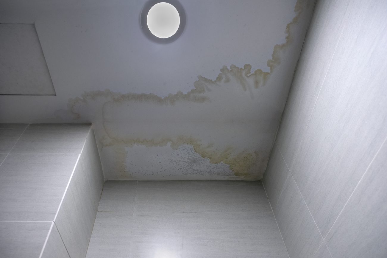 Water damage on ceiling from leaking roof