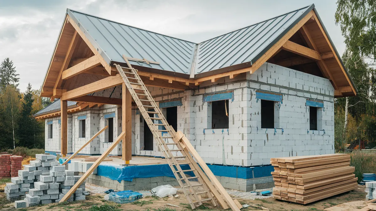 partially built house exposed framework