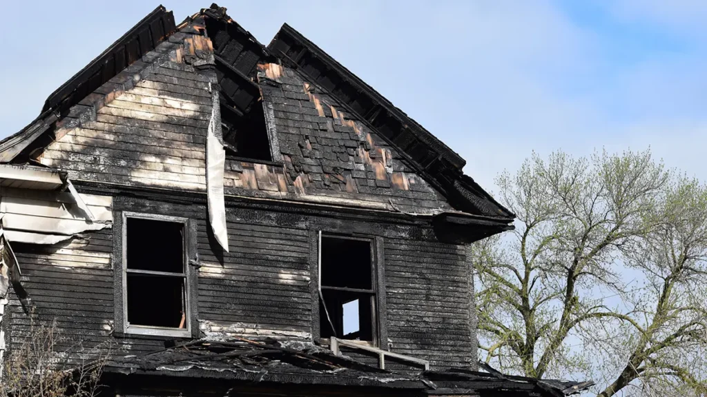 partially burned house fire damage