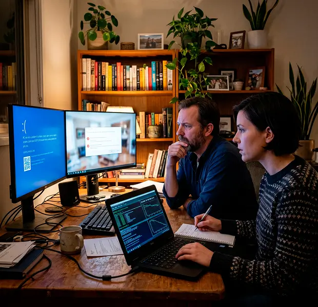 people reviewing insurance policy on a computer